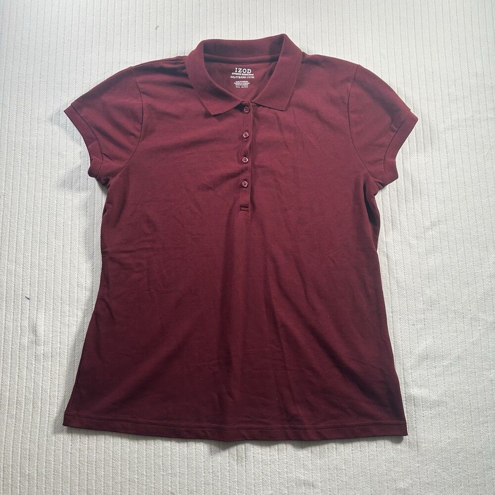 IZOD Girls XXL 17/19 Burgundy School Uniform Polo Shirt Short Sleeve